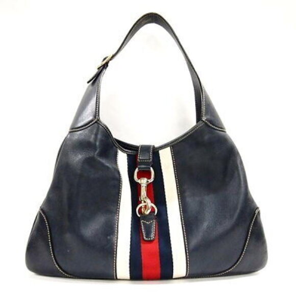 Gucci Handbags - Gucci Shoulder Handbag Navy Blue Sherry Web Jackie Leather
